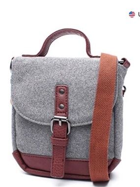 Something Strong Small Wool Messenger Crossbody Bag Gray/Brown